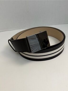 Worth New York Belt Leather Racing Stripes Ratchet Buckle Black White Silver